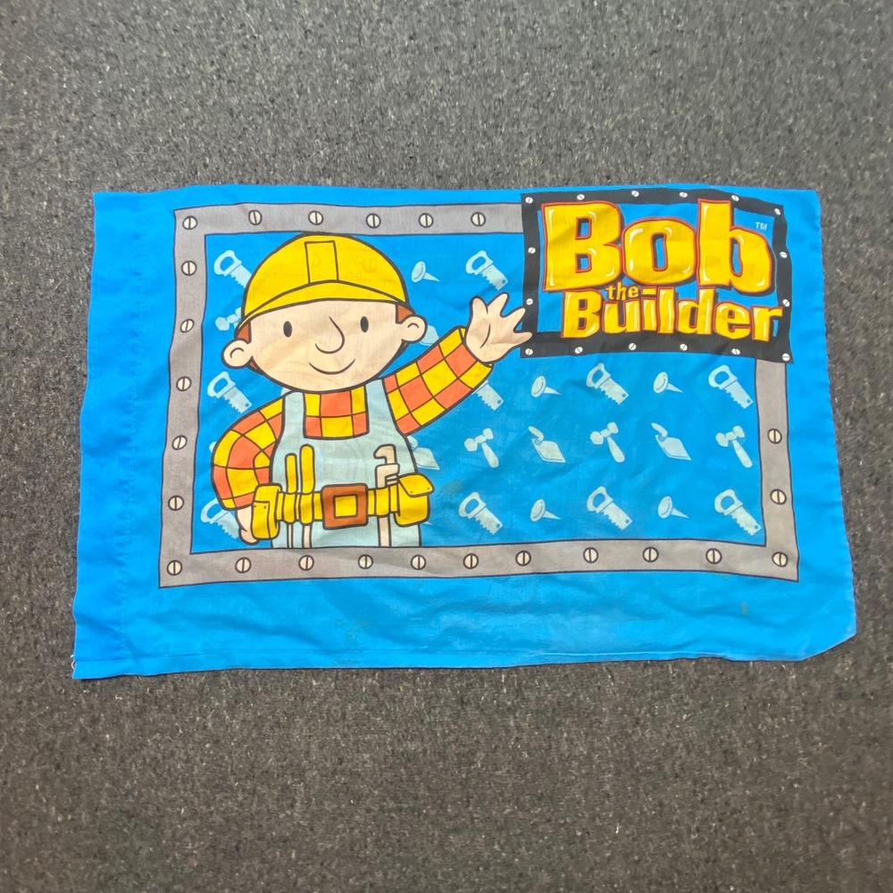 Bob the Builder Pillowcase Standard Kids Blue‎ Vintage 2001 Scoop Pilchard Cat